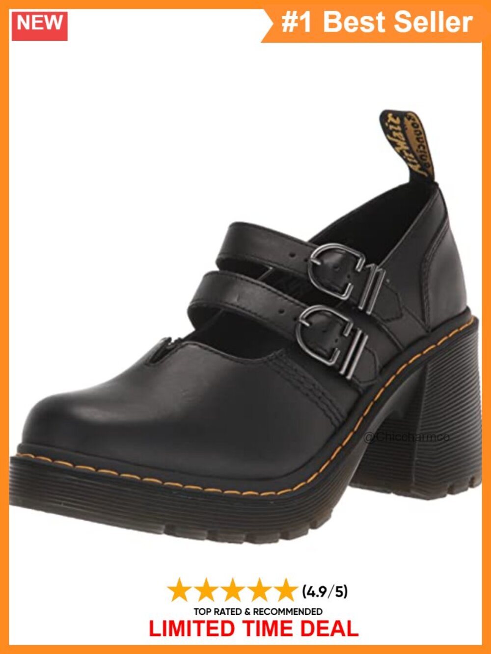 Mary Jane Leather Heeled Shoe Double Buckle Block Heel